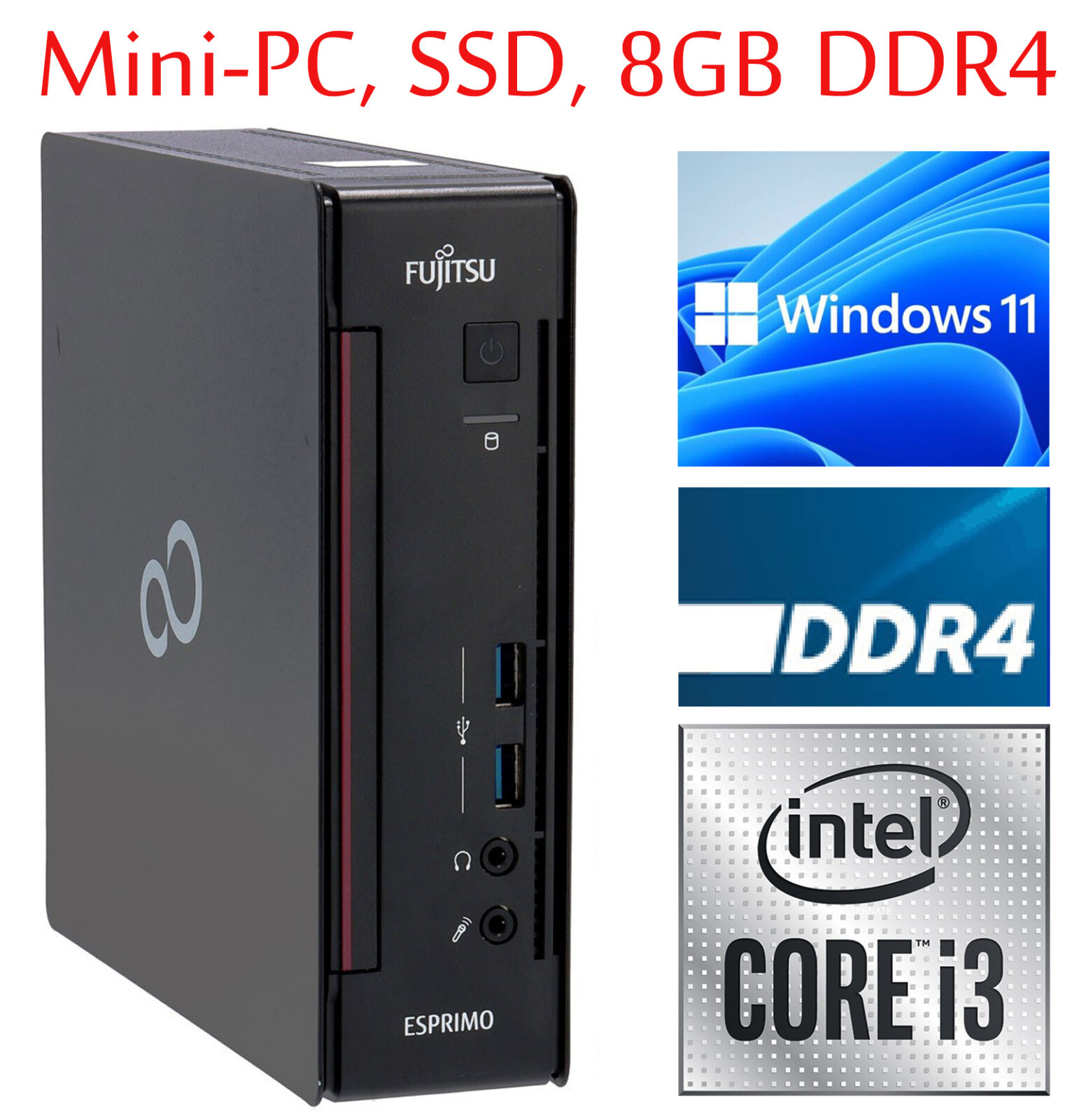 Fujitsu ESPRIMO ホワイト Windows 11 Mini Computer Q956 8GB DDR4 128GB SSD RS-232 Windows 11 DVI+