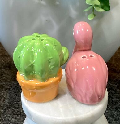 Flamingo Cactus Succulent Salt and Pepper Shaker Ceramic New