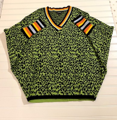 J.NNA JNNA Luxury sweater retro bold hipster vibe green leopard rainbow sz S