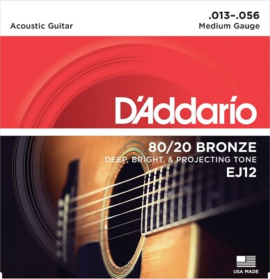 D'Addario EJ12 Medium 80/20 Bronze Acoustic Guitar Strings 13-56