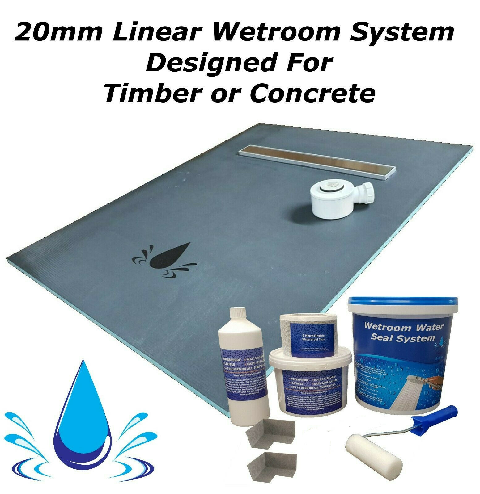 Wet room & wetroom kit Linear 20mm shower tray & Tanking kit (WSK) eBay