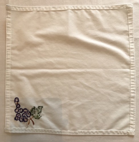 Set 6 Handmade Cross Stitched Cloth Napkins White Purple Grape Bunch 14” Square