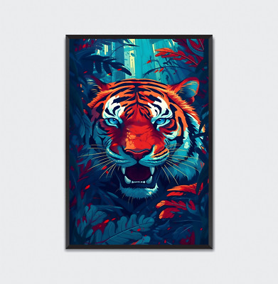 A Tiger In The Jungle Wall Art Print Canvas Illustration Home Decor Painting