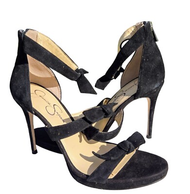 Jessica Simpson Kaycie Size 9 Black Suede Strappy Platform Heels with Zipper 