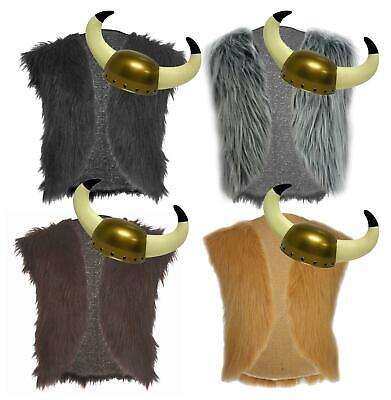 Childs Asterix Viking Faux Fur Waistcoat & Horned Helmet Norse Fancy Dress Set
