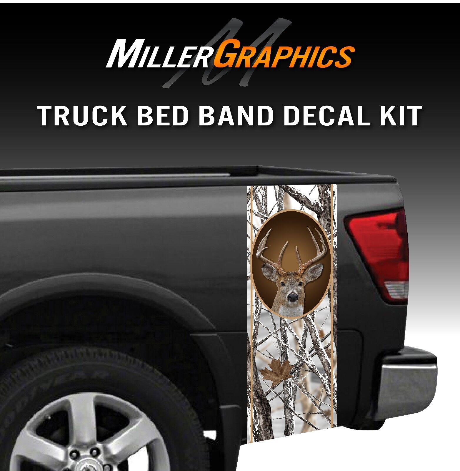 Whitetail Buck Deer /"Snowstorm/" Hunting Camo Truck Bed Band Decal Graphic