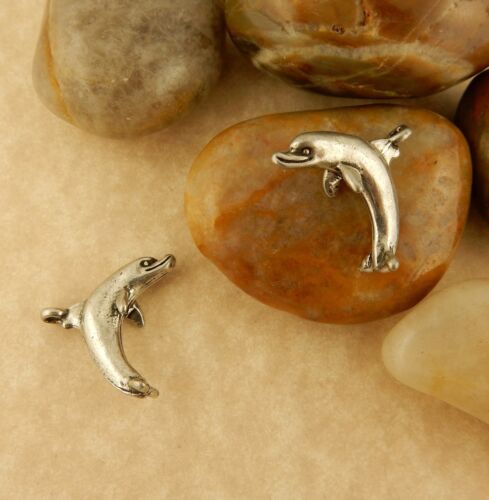 2 Pewter Leaping Dolphin 3D Charms for jewelry making