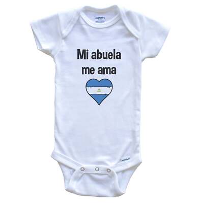 My Grandma Loves Me Spanish Language Nicaragua Heart Flag Baby Bodysuit