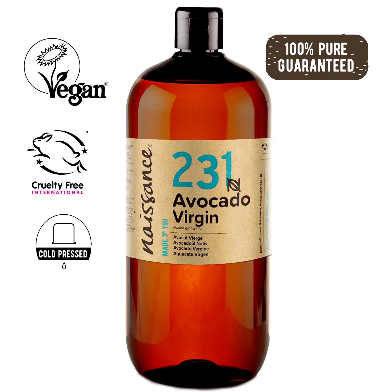 Naissance Avocadoöl nativ -  1 Liter (1000ml 1L) - 100% rein kaltgepresst