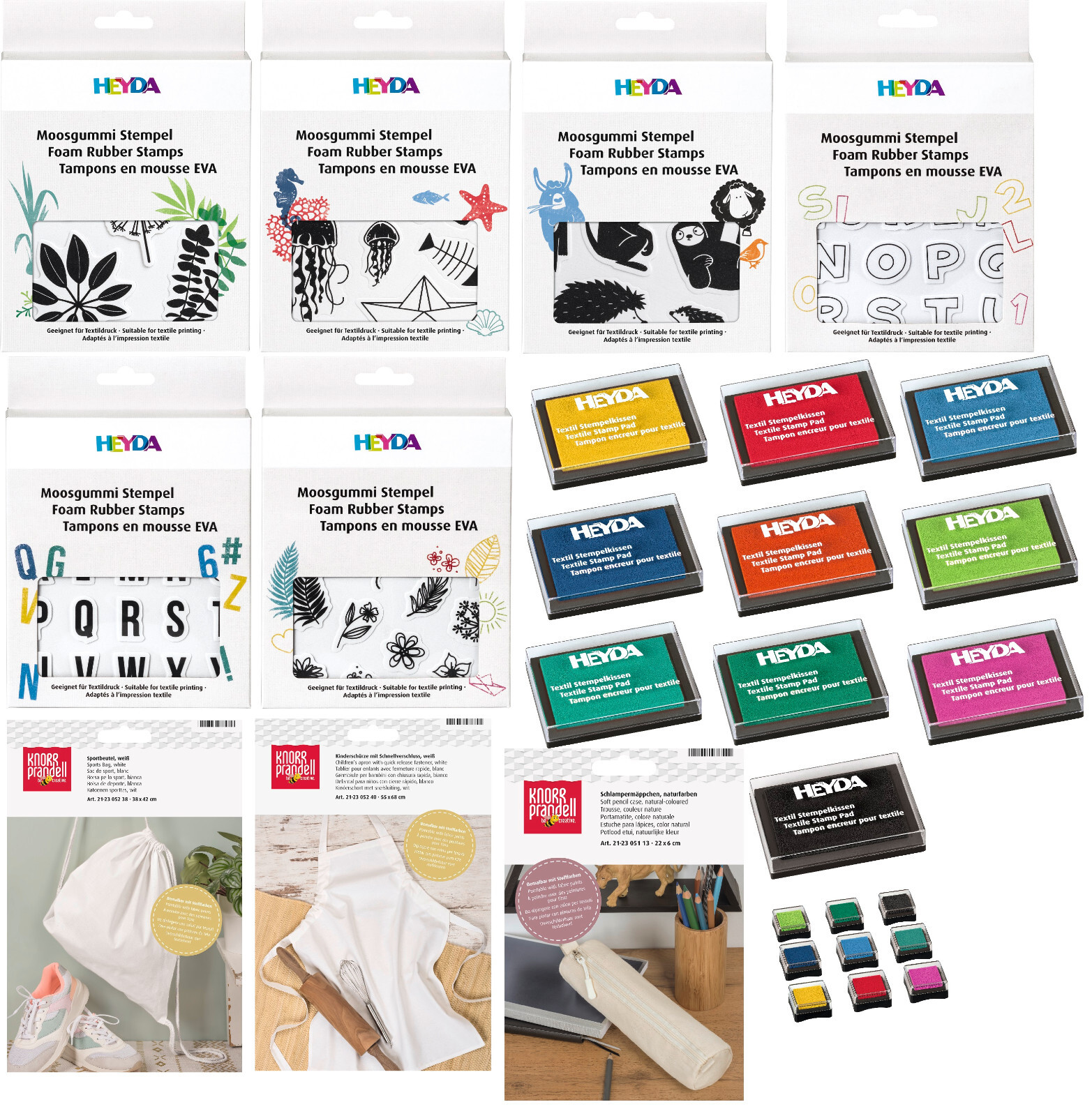 HEYDA Moosgummi Stempel Sets Auswahl Textilstempelkissen Schrze, Schlamper, Beute