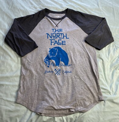 NORTH FACE 3/4 Raglan Sleeve L Large T Shirt Baseball Outdoor Bear Fish Berkeley