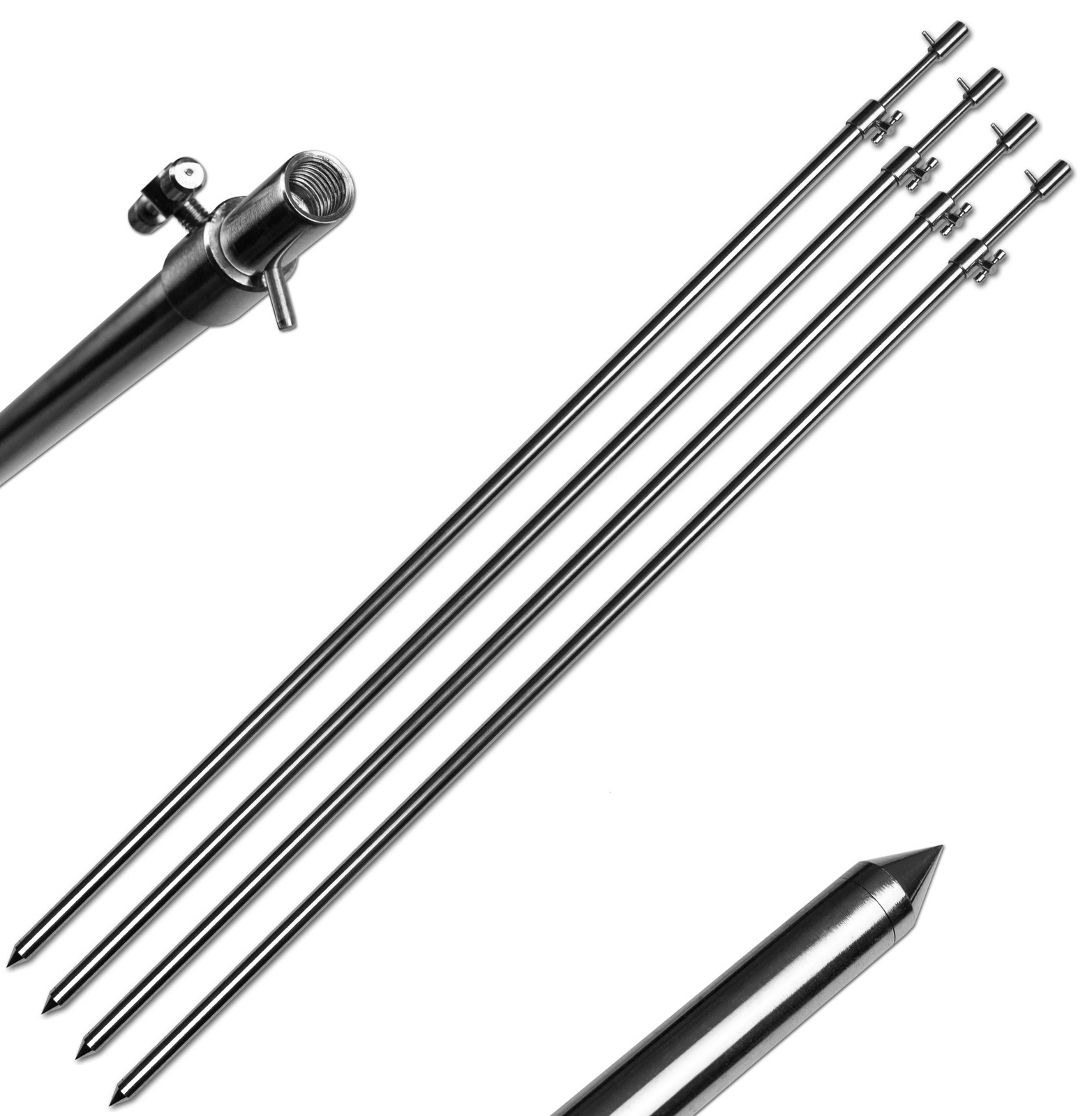 1 - 4 Stück Rutenhalter Bankstick Edelstahl Erdspeer rod pod 50-90cm 75-120cm 