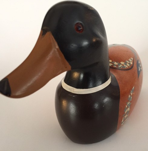 Wooden Mallard 4in Tall Duck Figure Hand Painted Wood Figurine Small Decoy Vtg