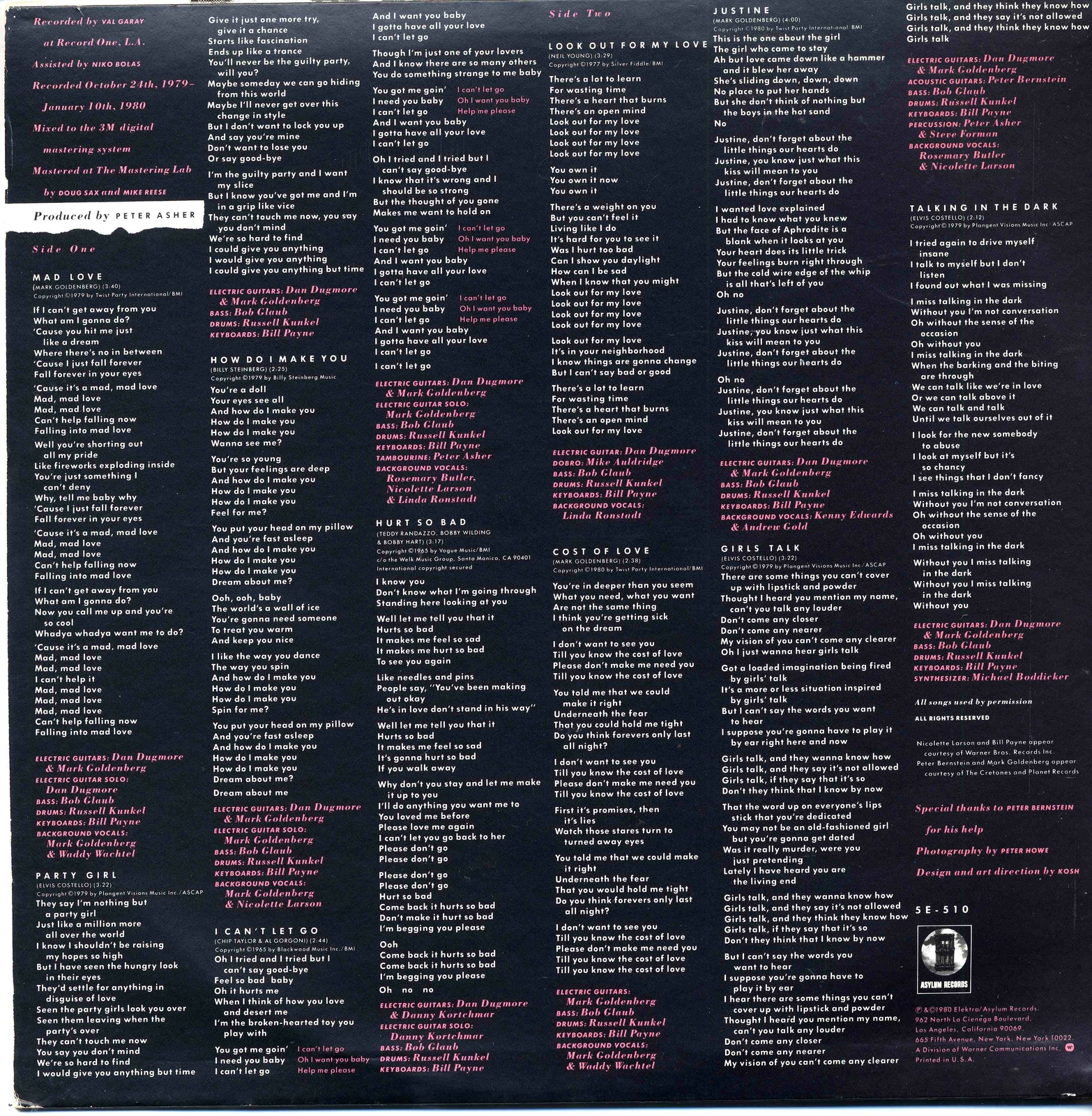 Linda Ronstadt - Mad Love   Vinyl LP Asylum Records 5E-510 Stereo - Picture 2 of 2