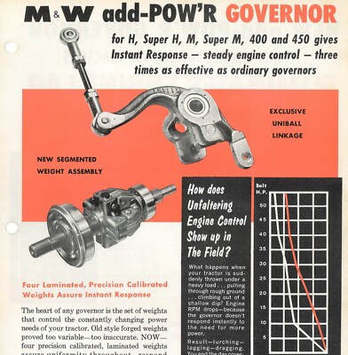 M&W Gear Co.  add-POW'R Governor Brochure Farmall H M 400 450 460 560 Tractor