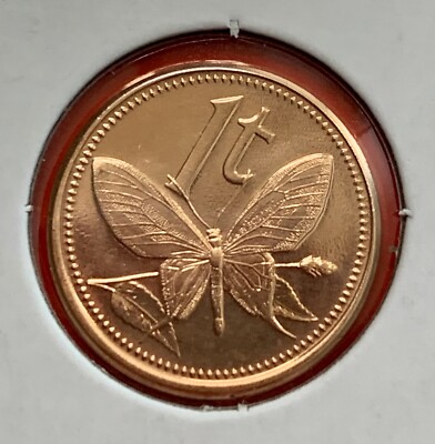 2004 Papua New Guinea  1 Toea KM1 Coin Butterfly Insect Bird of Paradise Animal