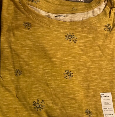 New Sonoma Classic Tee Top Shirt Short Sleeves Women's 2X - Golden Olive Floral