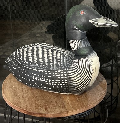 Loon Stuffed Duck Plush Bird Fabric Decoy Decor White Black Vintage Collectible