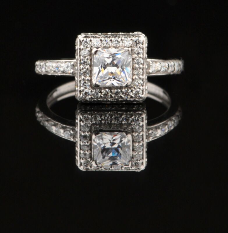 D/vvs1 2.10ct Princess Cut Solitaire With Accents Ring In 14kt Solid White Gold