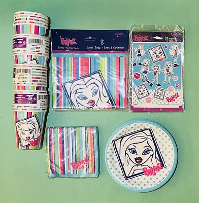Vtg Bratz Dolls Party Supply Lot Plates Loot Bag Napkins Stickers Cup, NOS Read