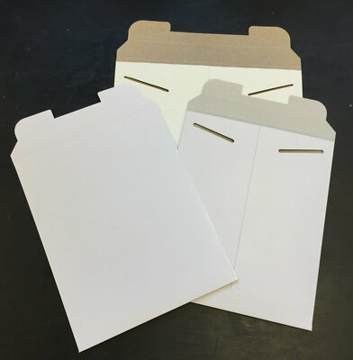 50 6 x 8 White No Bend Paperboard Tab Lock  Rigid Photo Document Mailer