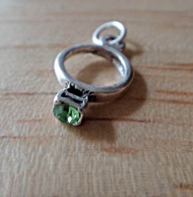 Sterling Silver 3D 18x10mm green August Birthstone CZ Ring Charm