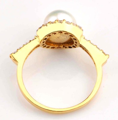 Pre-owned Vt Gmes 14kt Yellow Gold With 3.35ct Natural Freshwater Pearl Igi Certified Diamond Ring