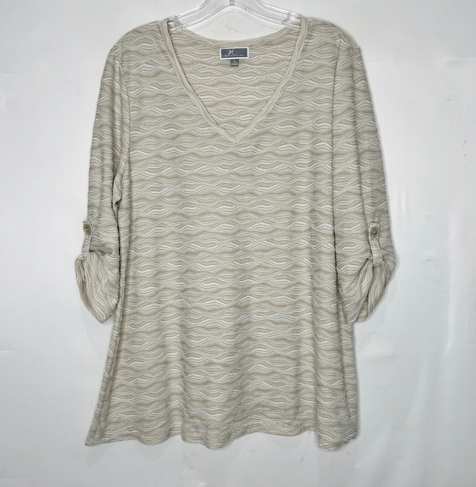 トップス swingYSWYRA JM Collection Woman's Top sz Lg 2-Tone Beige Waves Tab