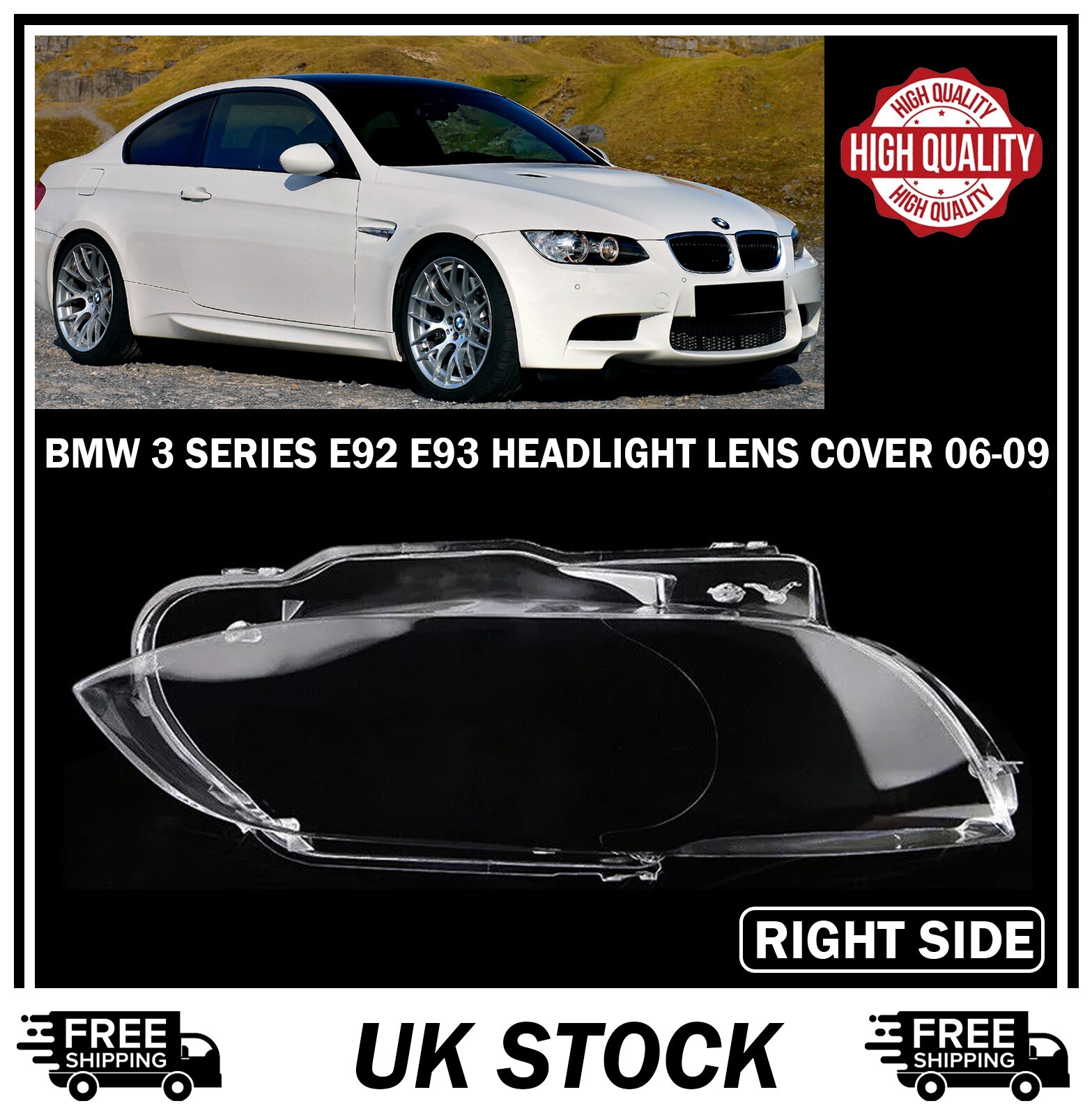 RIGHT HEADLIGHT HEADLAMP LENS COVER FOR BMW 3 SERIES E92 COUPE E93 CABRIO 06-09