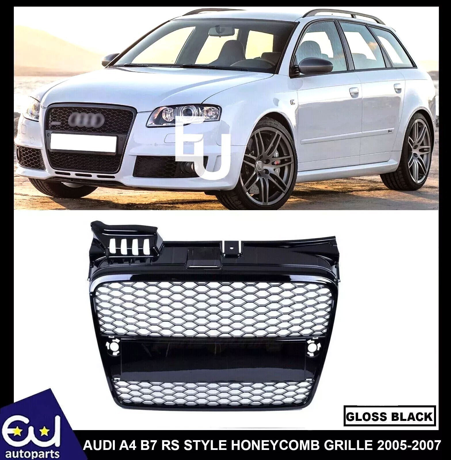 FOR AUDI A4 B7 04-07 RS RS4 STYLE GLOSS HONEYCOMB RADIATOR BUMPER GRILLE GRILL