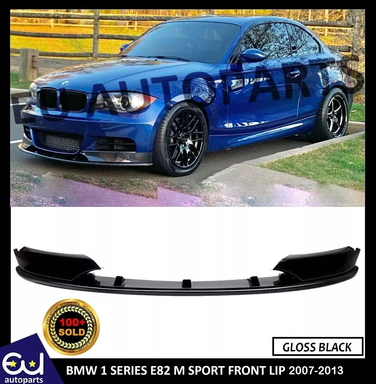 FOR BMW 1 SERIES E82 M SPORT GLOSS BLACK FRONT BUMPER SPLITTER LIP 2007-2011