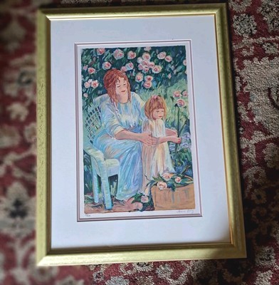 Rare Limited Edition Signed Irene Borg 1994 Framed Lithograph Mother and...