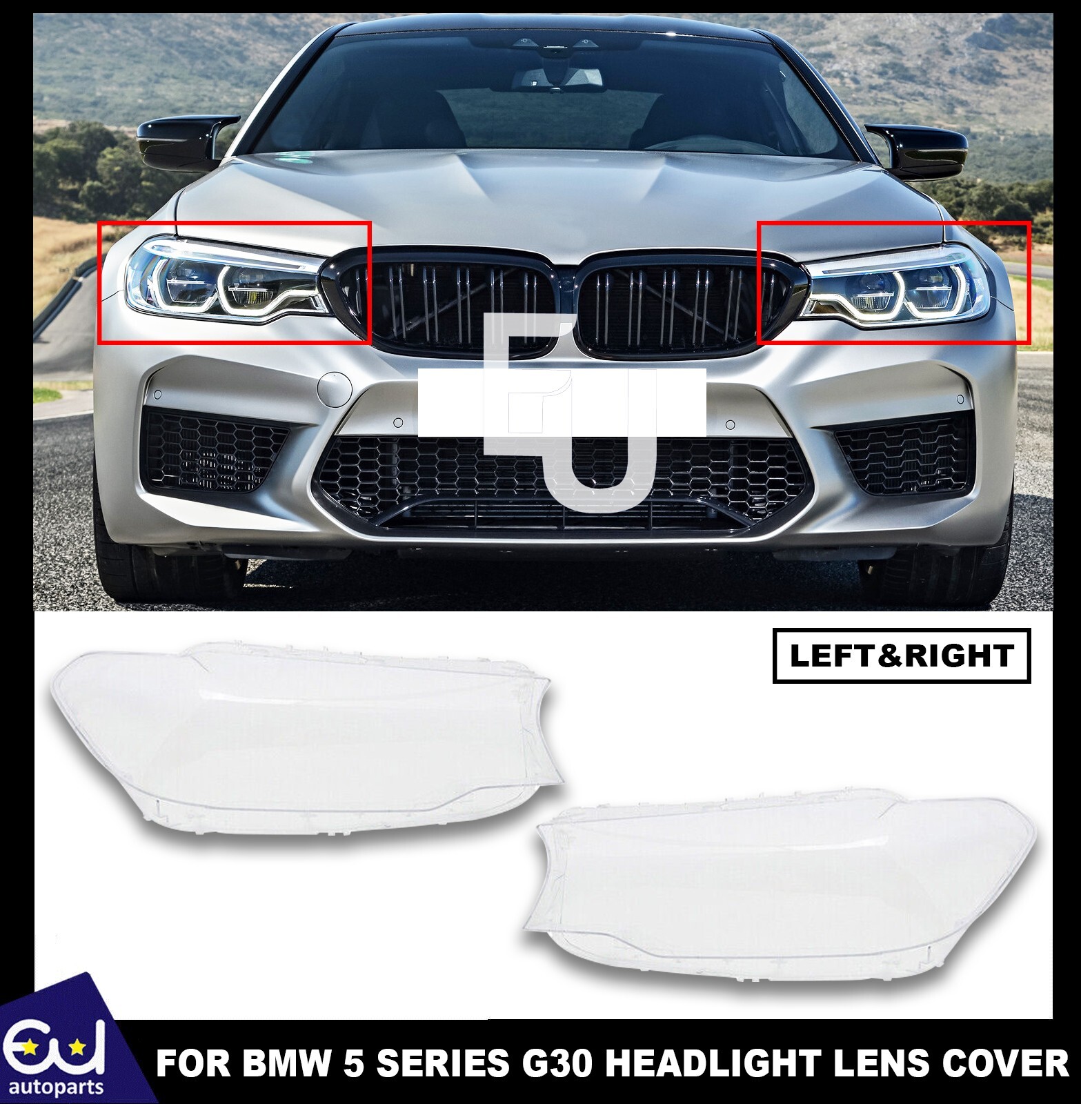 L+R HEADLIGHT LENS COVER HEADLAMP SHELL FOR BMW G30 G31 G38 5 SERIES 2016-2019