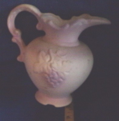 Pitcher with leaves and grapes 6 1/2 inches tall-  Ceramic Bisque NEW -Vintage