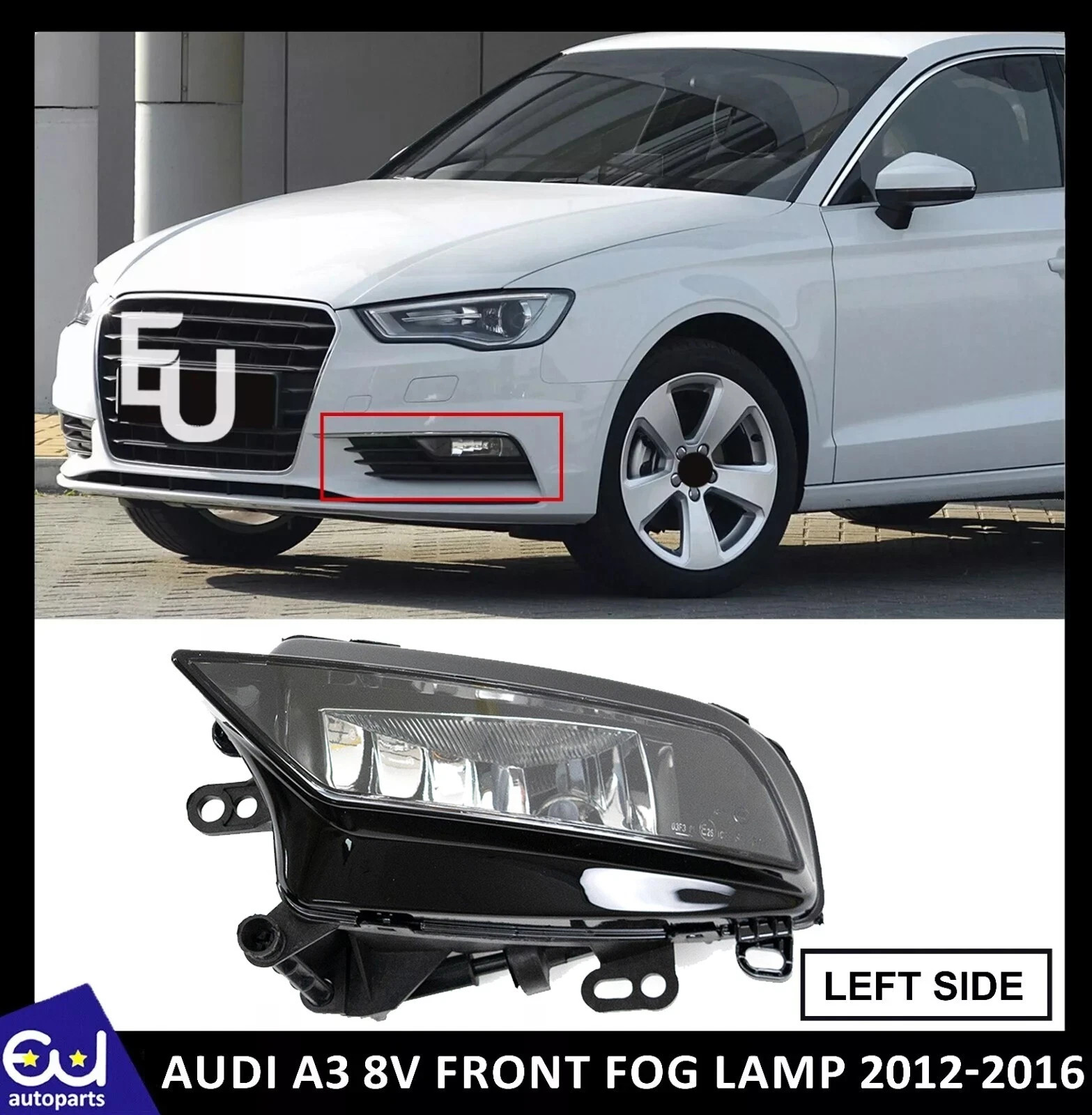 FOG LIGHT FOR AUDI A3 8V 2012-2016 ROUNDED CORNER FRONT SPOT LAMP PASSENGER SIDE