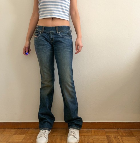DIESEL ディーゼル 初期2000年代 Y2K ボーダーワンピ 海外ガール DIESEL Women's belted low rise bootcut Jeans dark blue denim