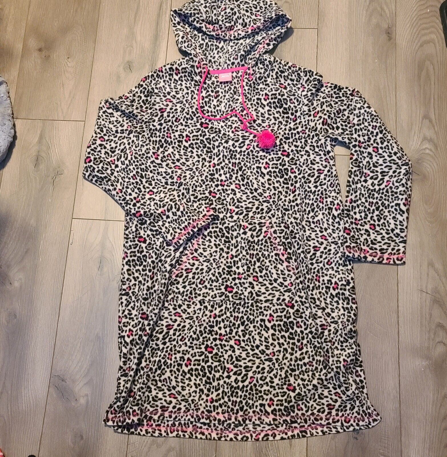 JENNI INTIMATES Womens Nightgown Animal Cheetah Print Hooded Fleece Size Med