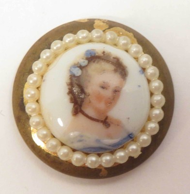 3 - Button Covers - Victorian Lady Portrait Embellished with Pearls