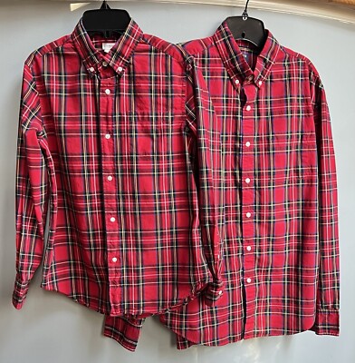 Men s J Crew Button Down Flex Washed Holiday Red Green Plaid Shirt L Boy Option 
