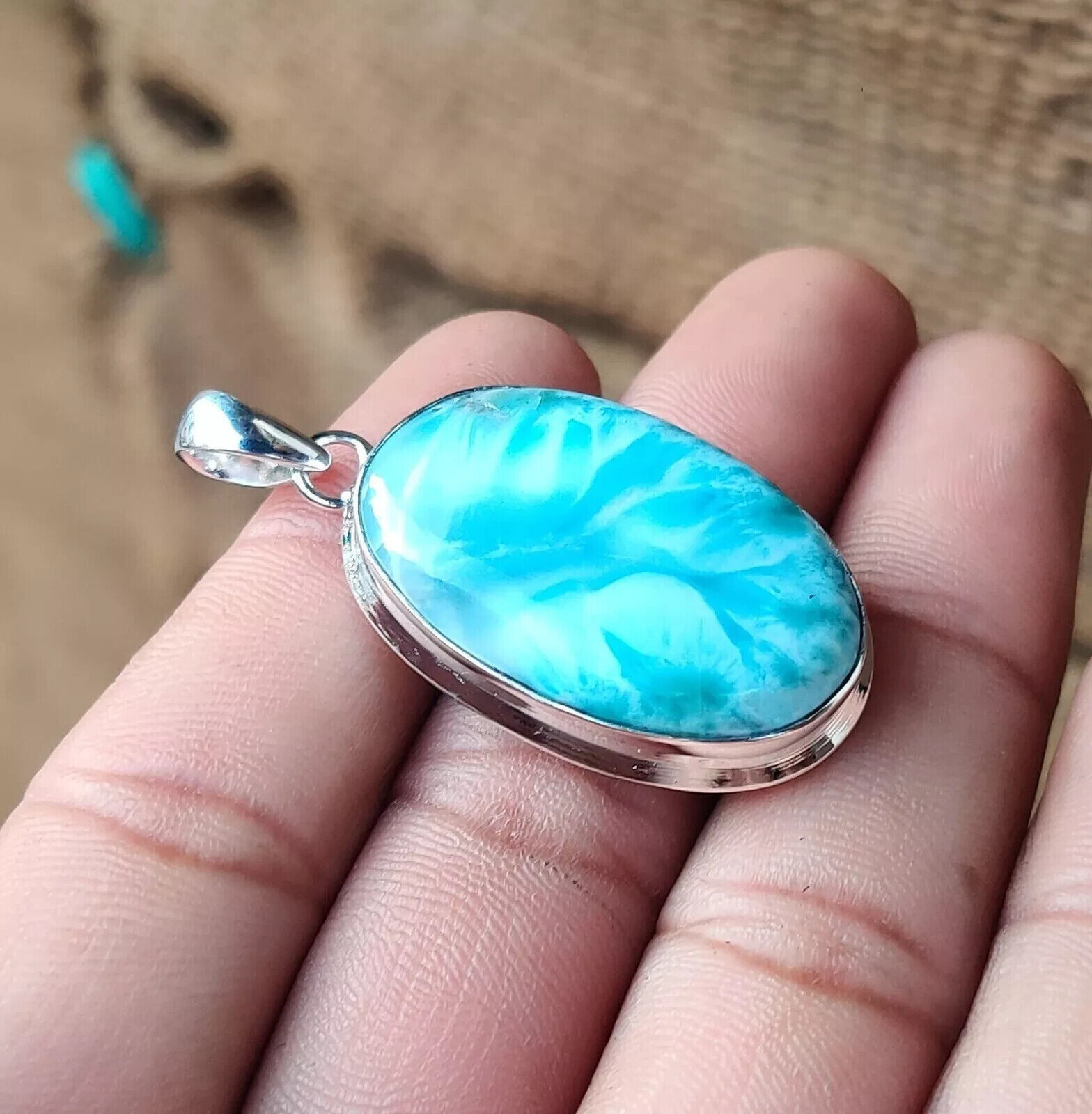 ❤larimar❤ Larimar Gemstone 925 Sterling Silver Handmade Pendant Gifts