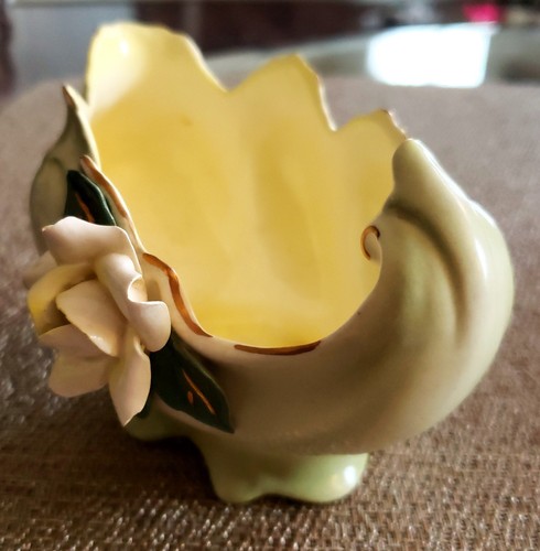RARE FLORENCE CERAMICS 1940'S LEAF PLANTER WITH ROSE