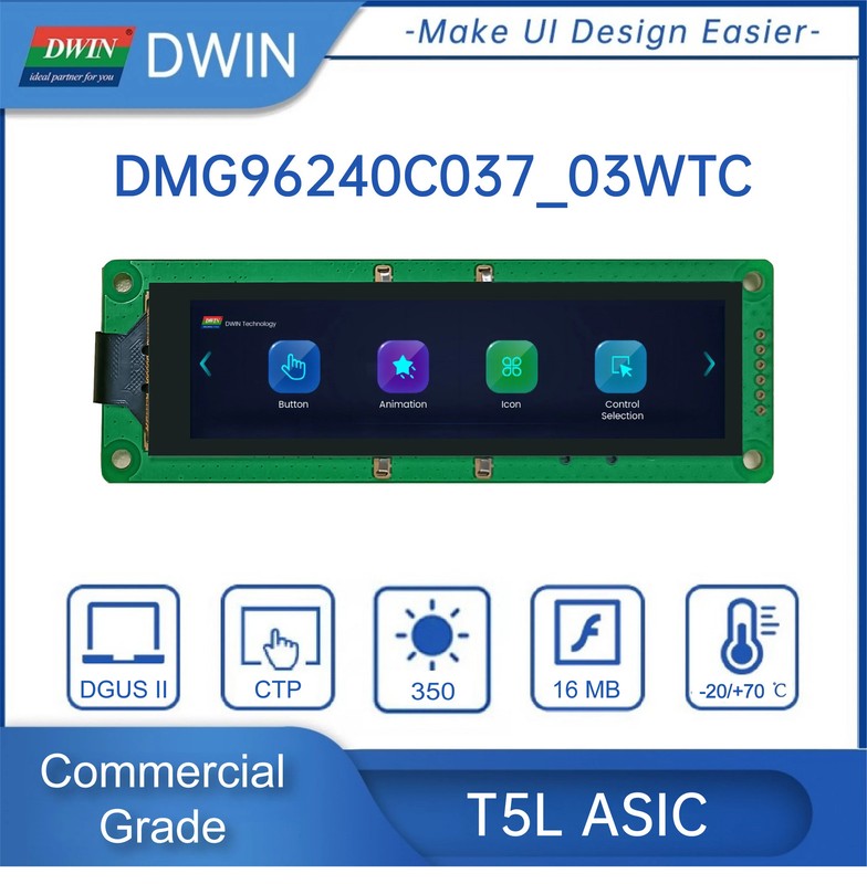 3.7 Inch Bar LCD 240*960 Pixels Resolution 16.7M Colors HMI IPS TFT LCD Display