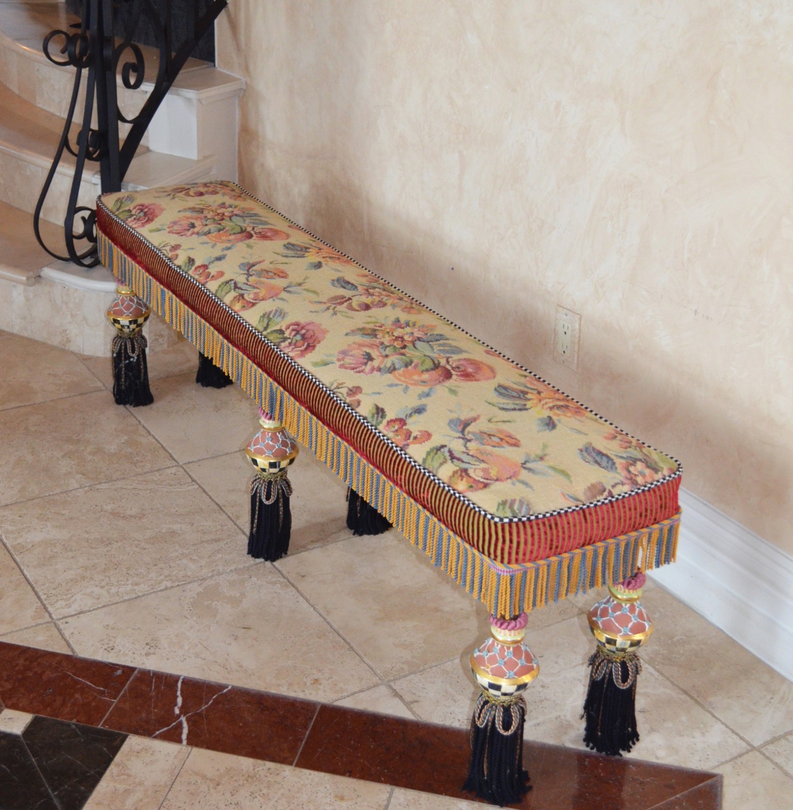 1990s Vintage Mackenzie Childs Limited Large Bench