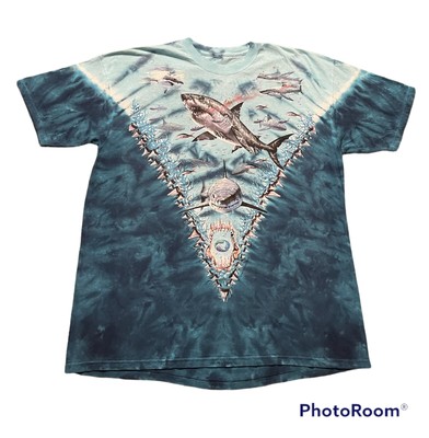 Vintage 90s 1997 97 Liquid Blue Shark Fish AOP All Over Print Shirt 2X XXL Blue
