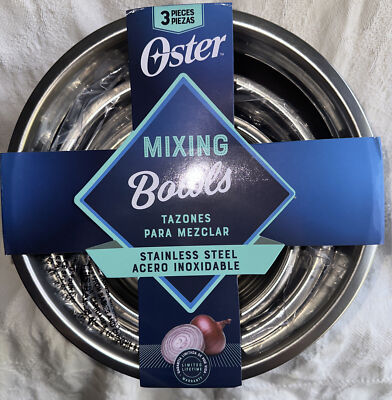Oster Stainless Steel Nesting Mixing Bowls 3 Pc Set NEW