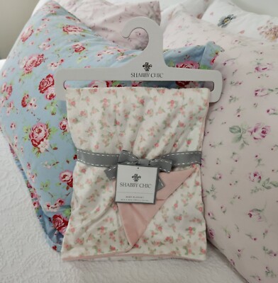 NWT SHABBY CHIC BY RACHEL ASHWELL PINK & GREEN FLORAL MINKY BABY BLANKET
