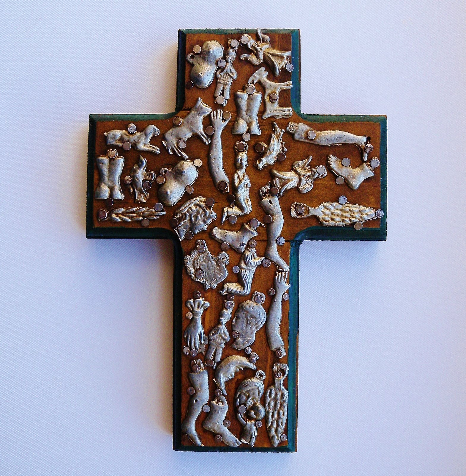 Folk Art Painting of Frida Kahlo plus Milagro Mexican Cross