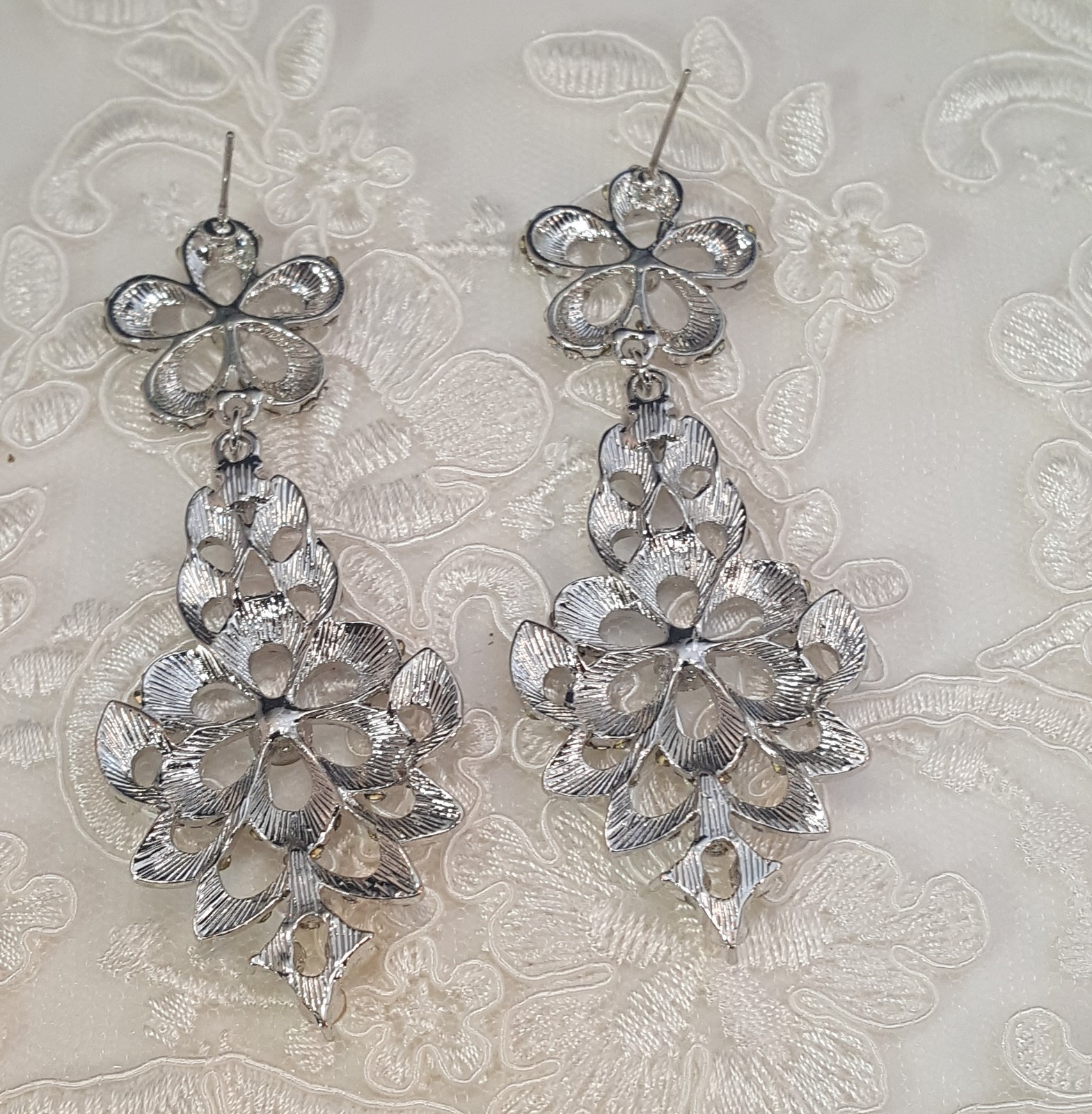 Wedding Silver Plated Rhinestone Long Earrings Pierced