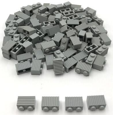 Lego 100 New Light Bluish Gray Bricks Modified 1 x 2 Studs with Grille Fluted