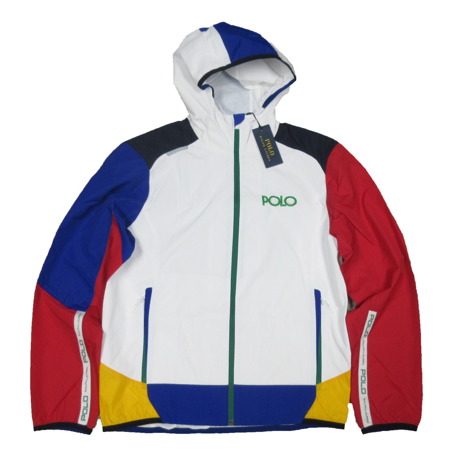 Polo Ralph Lauren Men's White Multi Colorblock Hooded Polo Ralph Lauren Men's White Multi Colorblock Hooded